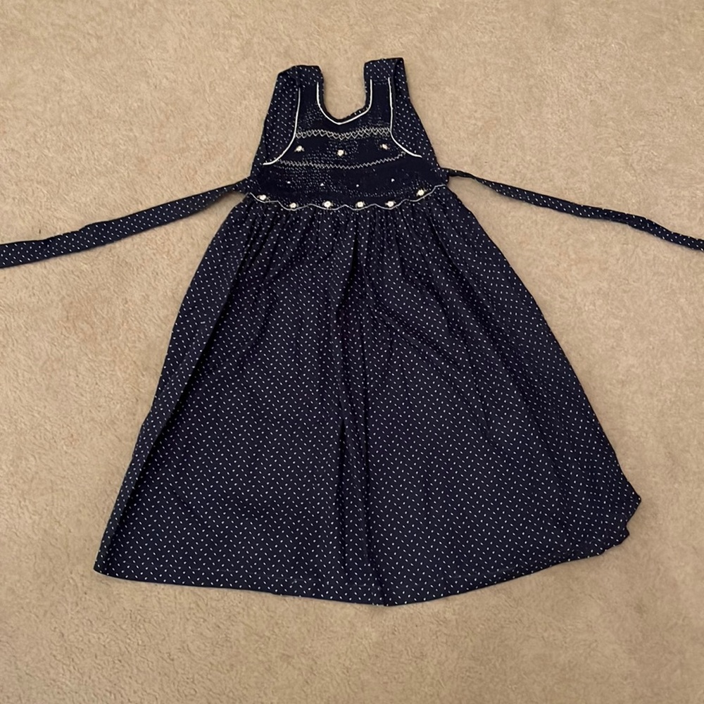French brand Brodé Main Madagascar; size 10 teen girl; navy blue with white
